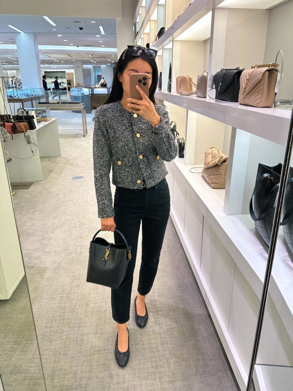 abercrombie tweed jacket saint laurent ysl Le 37 bucket bag