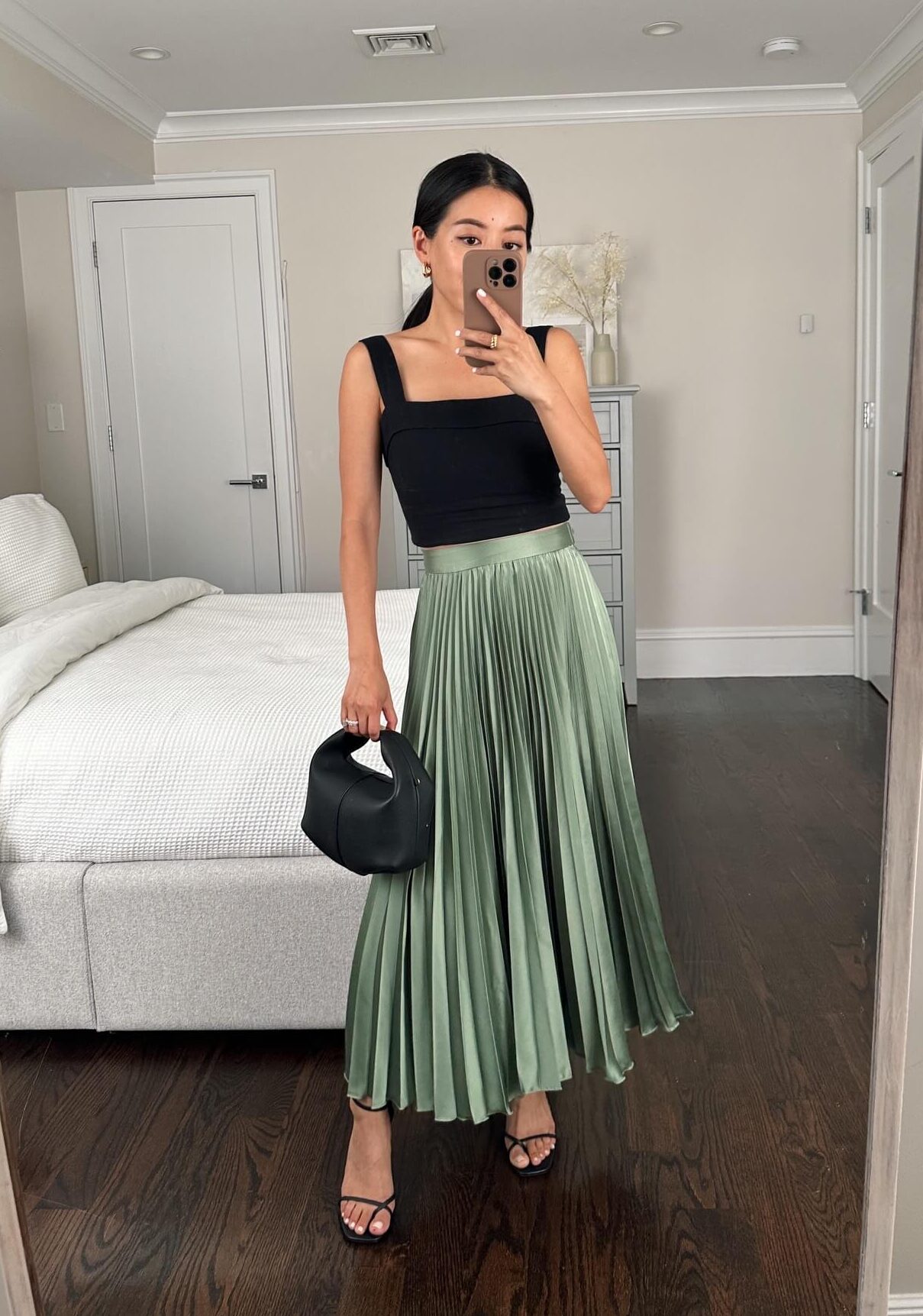 A+F pleated satin maxi midi skirt