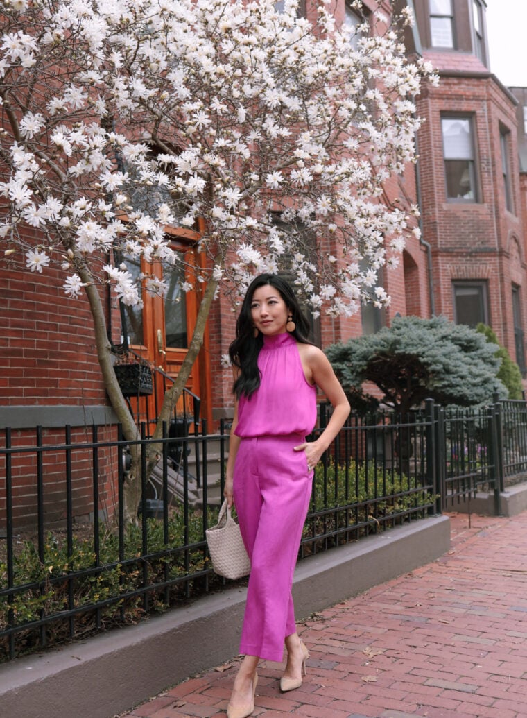 ann taylor petite fuchsia pink pants spring outfit