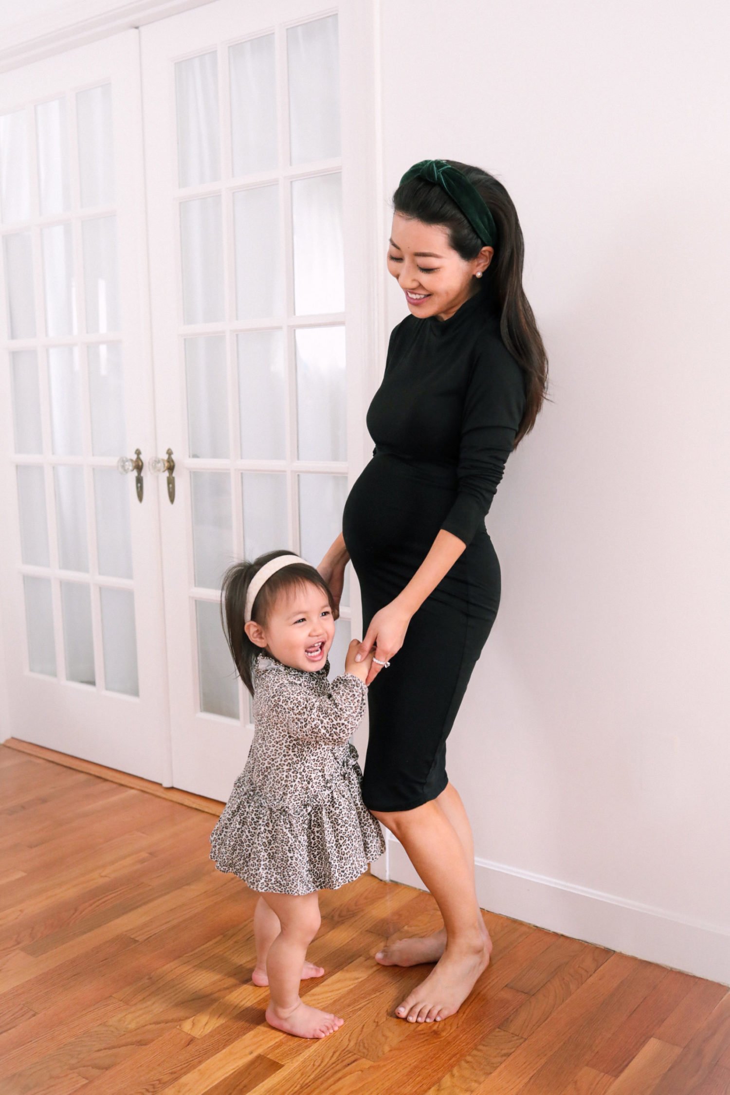 extra petite baby 2 black long sleeve turtleneck maternity dress