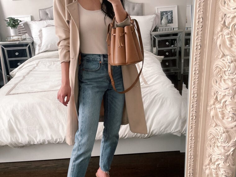 petite closet-staples-trench-coat-levi-wedgie-jean