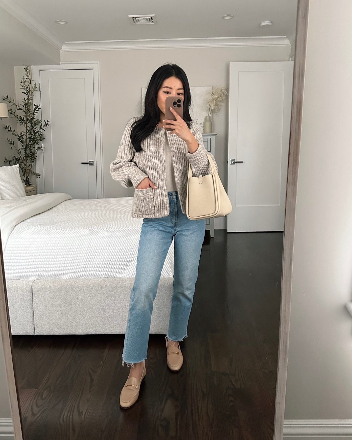 petite nordstrom winter outfit levis jeans and cardigan