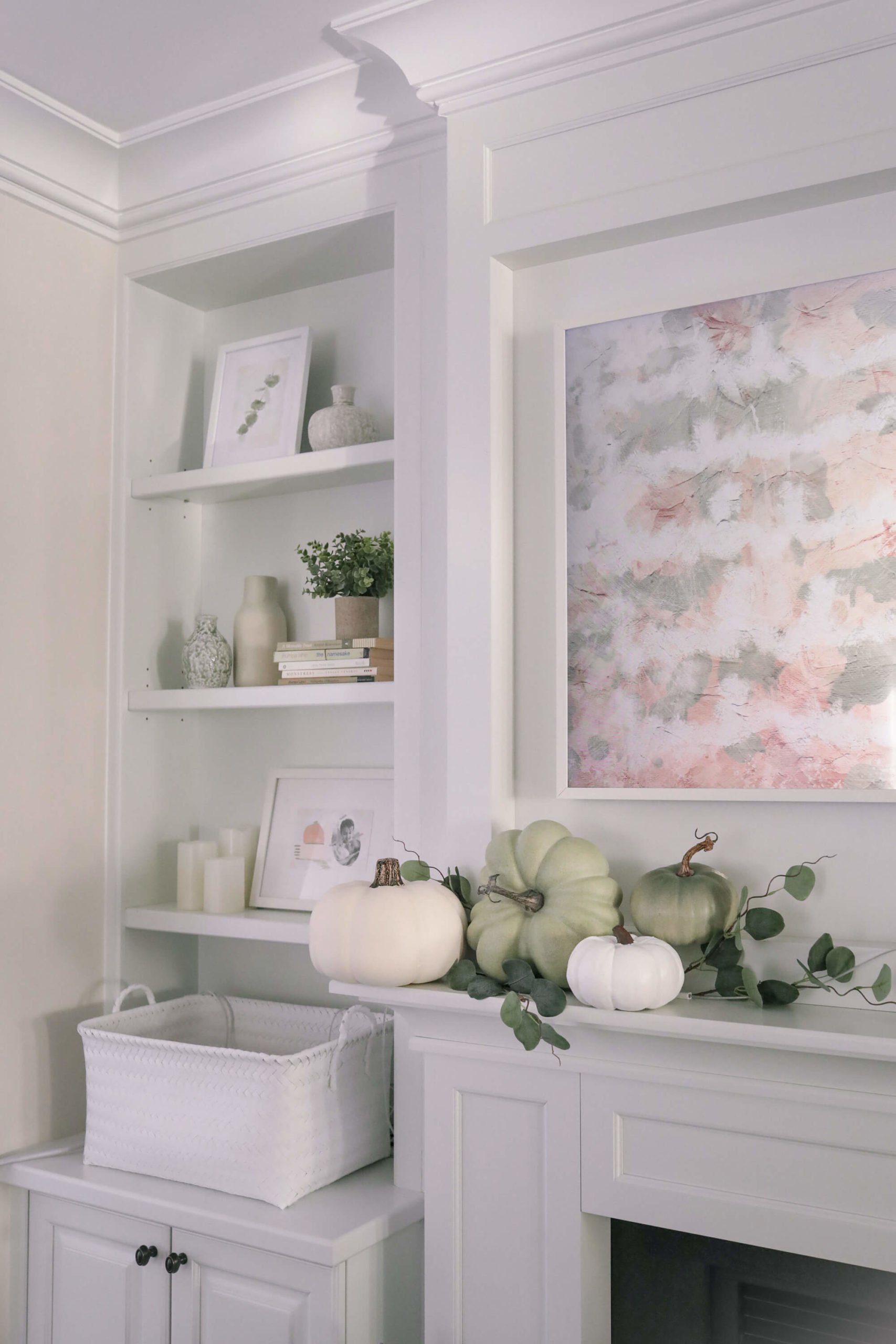 white and sage green faux pumpkins