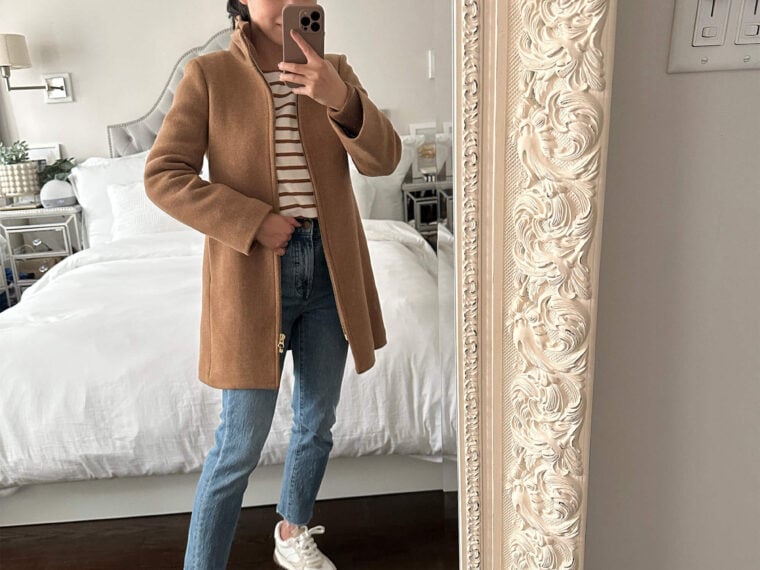 jcrew wool coat madewell jeans