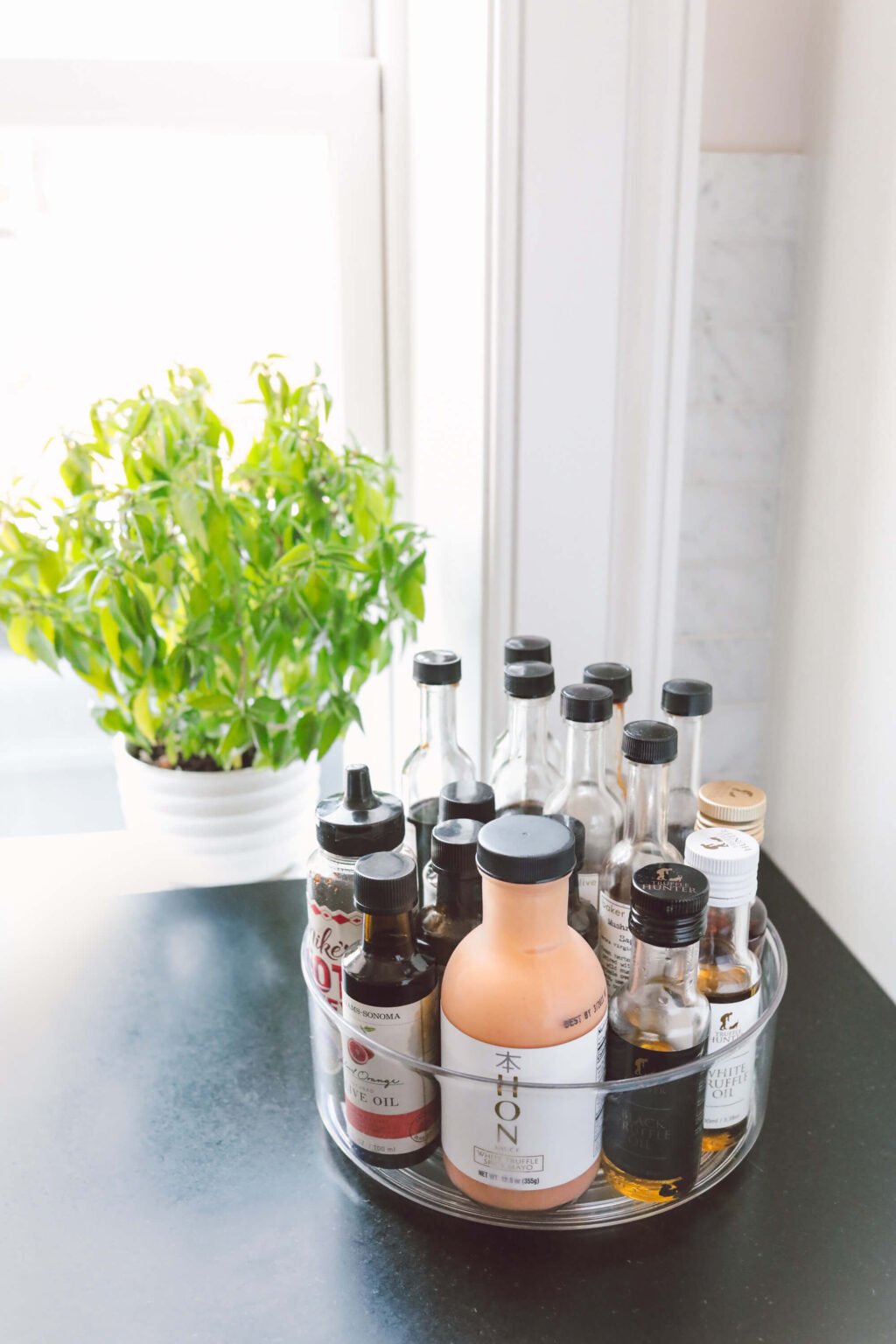 clear lazy susan for organizing condiments