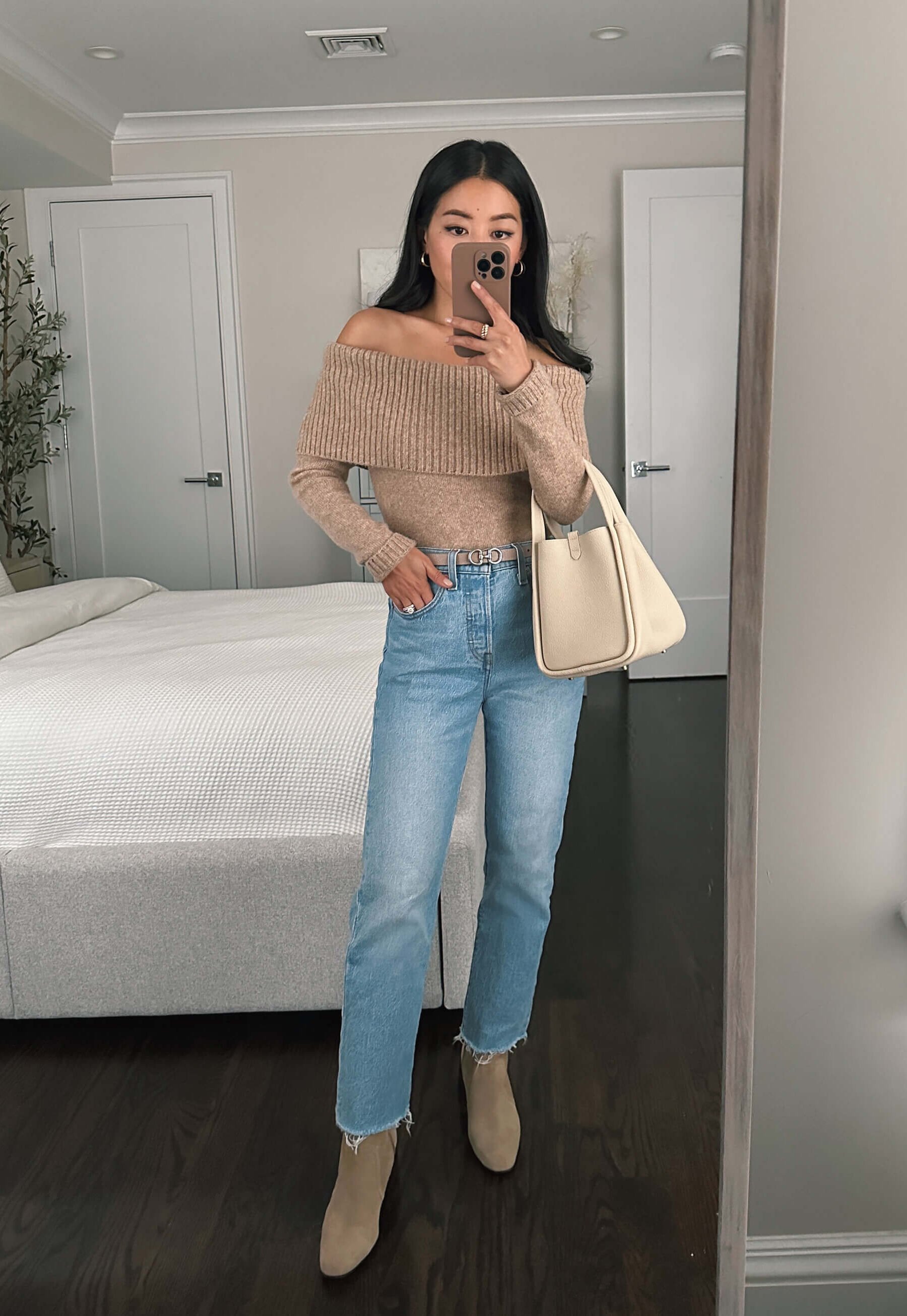 nordstrom off shoulder sweater levi wedgie straight jeans