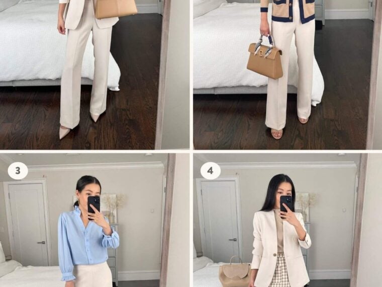 how to style a cream blazer suit petite spring outfits