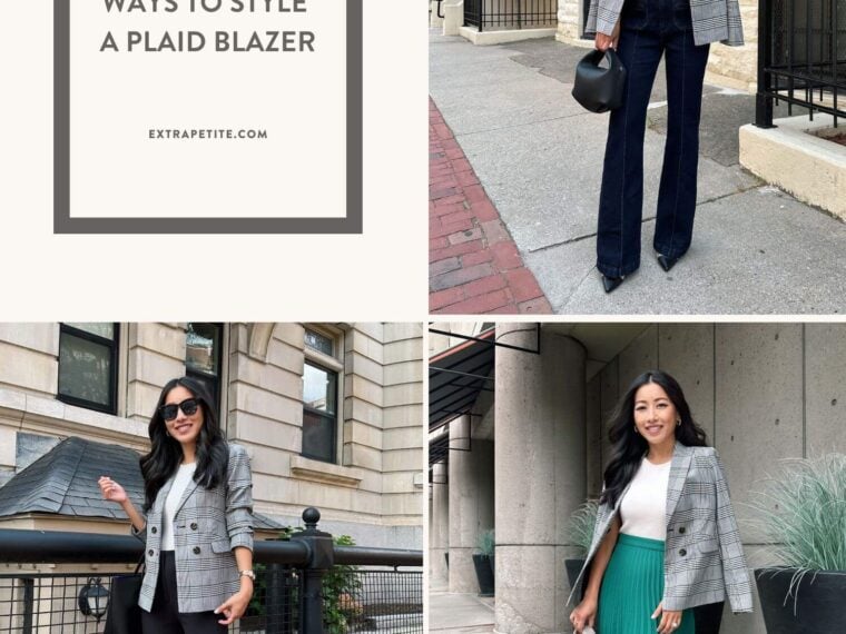 petite Ann Taylor plaid blazer how to style