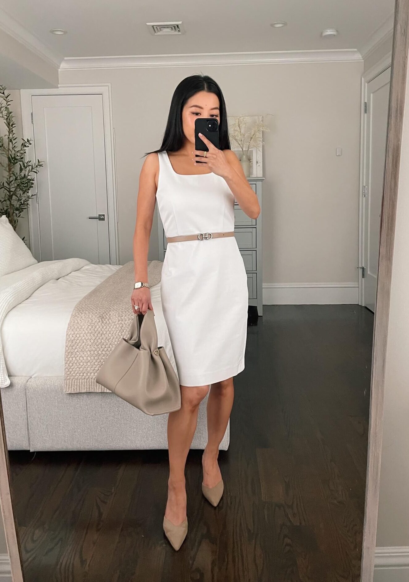 Petite white sheath dress Ann Taylor spring