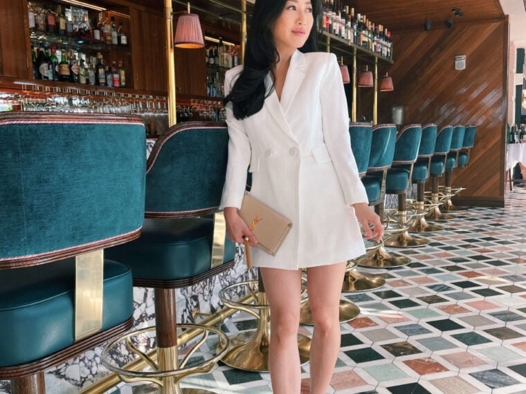 petite white alice and olivia blazer romper